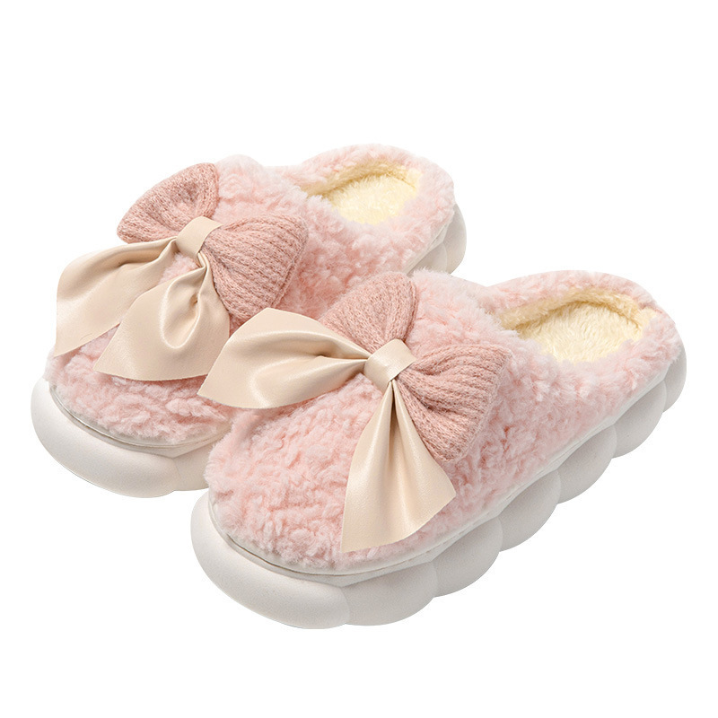 Bow cotton slippers 2024 new lovely female home autumn winter indoor warm cotton slippers winter