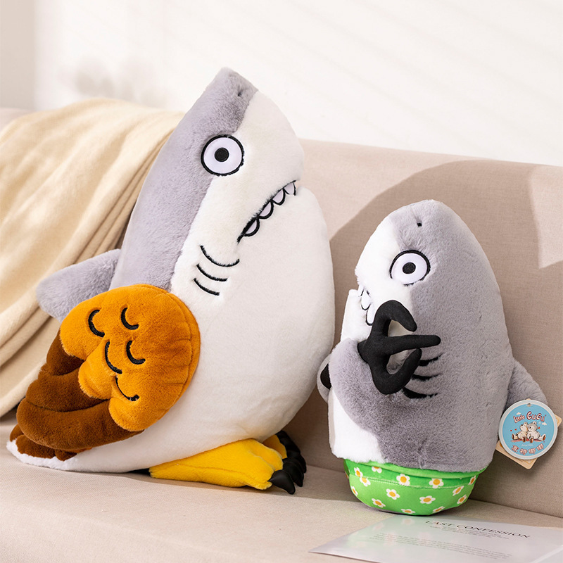 2023 Custom Popular 45/60cm filled spoof series shark stuffed  animals toy sand sculpture funny plush  pillows