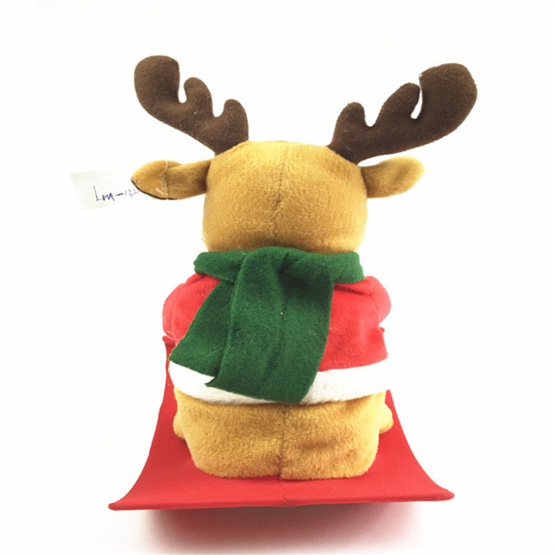 2022 factory customized singing stuffed brown  reindeer christmas toys plush stuffed toy on sled