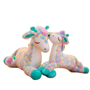 2022 rainbow plush stuffed toy giraffe promotional cute plush green giraffe