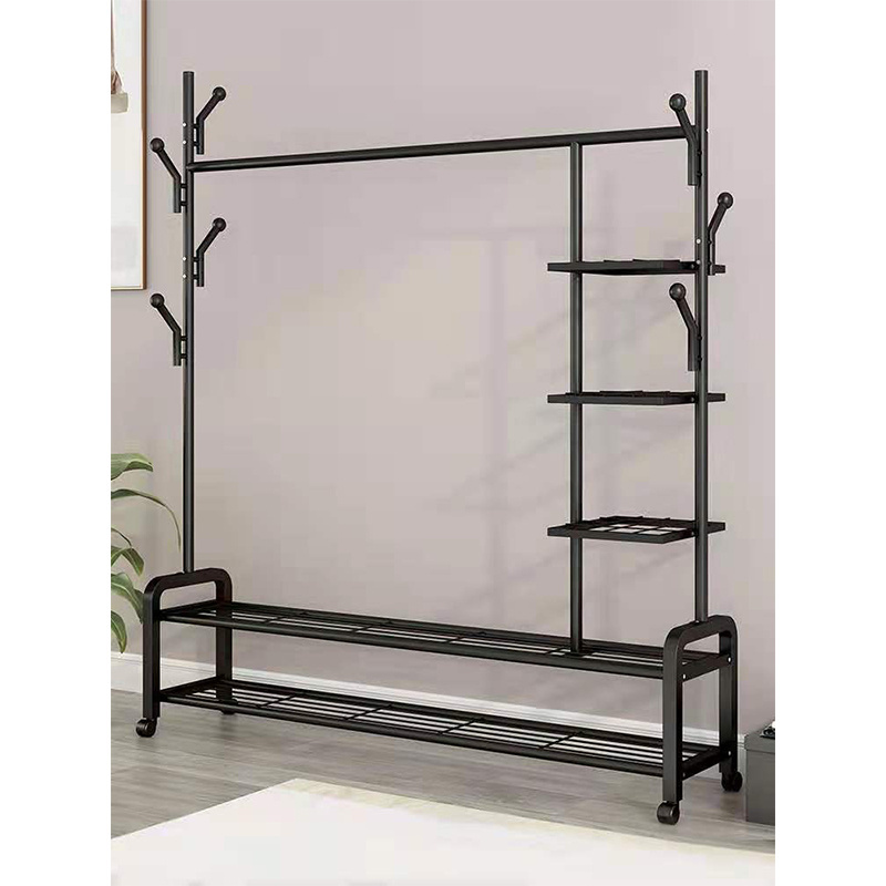 Multifunctional Organizer Metal Shoes Storage Rack Bedroom Clothes Coat Hanger Rack