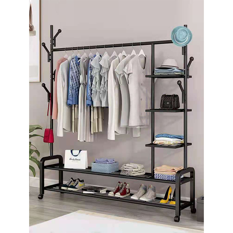 Multifunctional Organizer Metal Shoes Storage Rack Bedroom Clothes Coat Hanger Rack