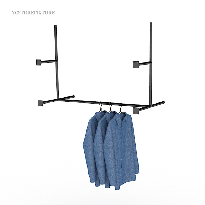 Clothing Retail Store Display Fixtures Metal Wall Mounted Clothes Rail