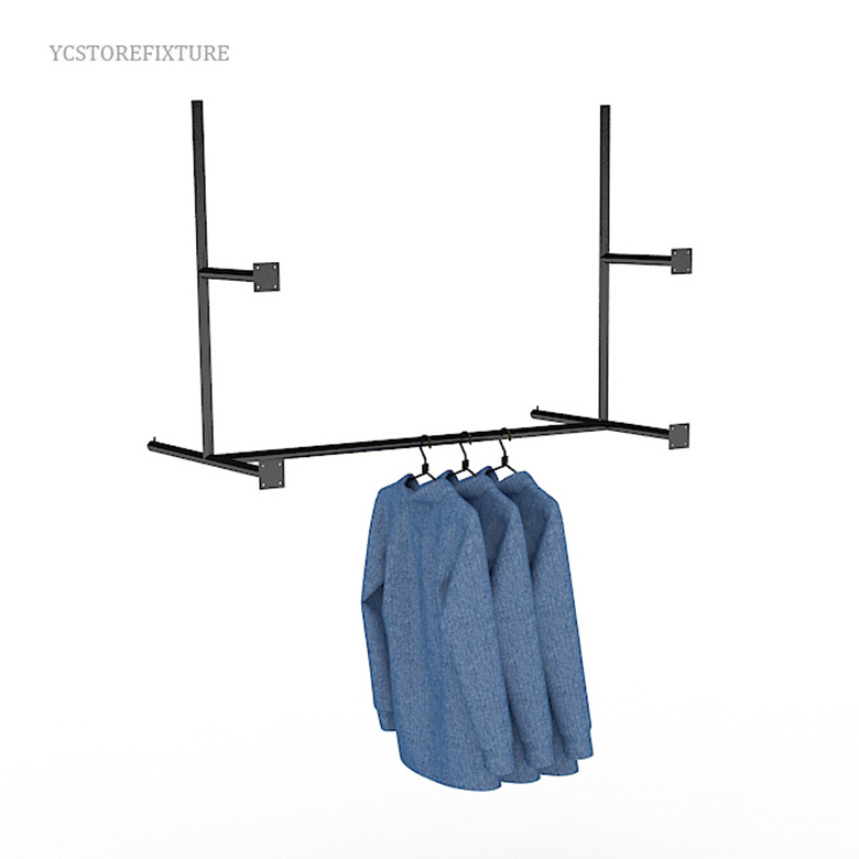 Clothing Retail Store Display Fixtures Metal Wall Mounted Clothes Rail