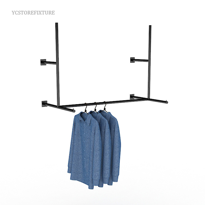 Clothing Retail Store Display Fixtures Metal Wall Mounted Clothes Rail