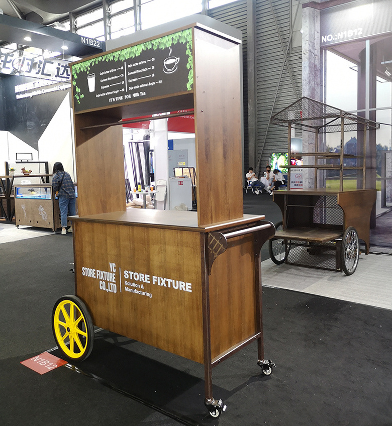 Latest design wooden food bike coffee vending cart for sale