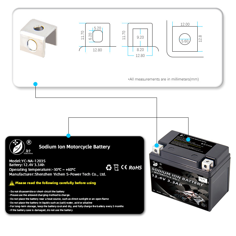 Sodium 3300mah12V Na ion Motorcycle Battery 12.4V 3.3Ah for ATV UTV Jet Ski 4 Wheeler Riding Lawn Mower Tractor