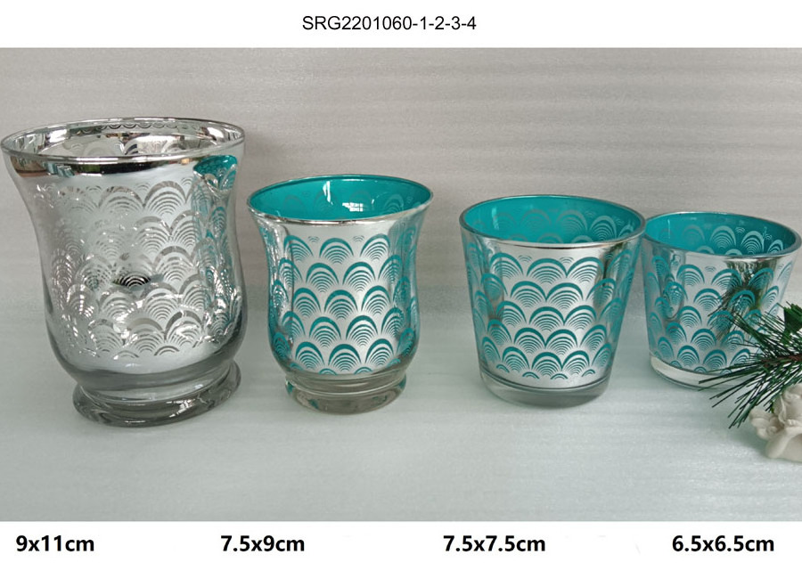 Wholesales Votive Glass blue Candle Holder With Mercury