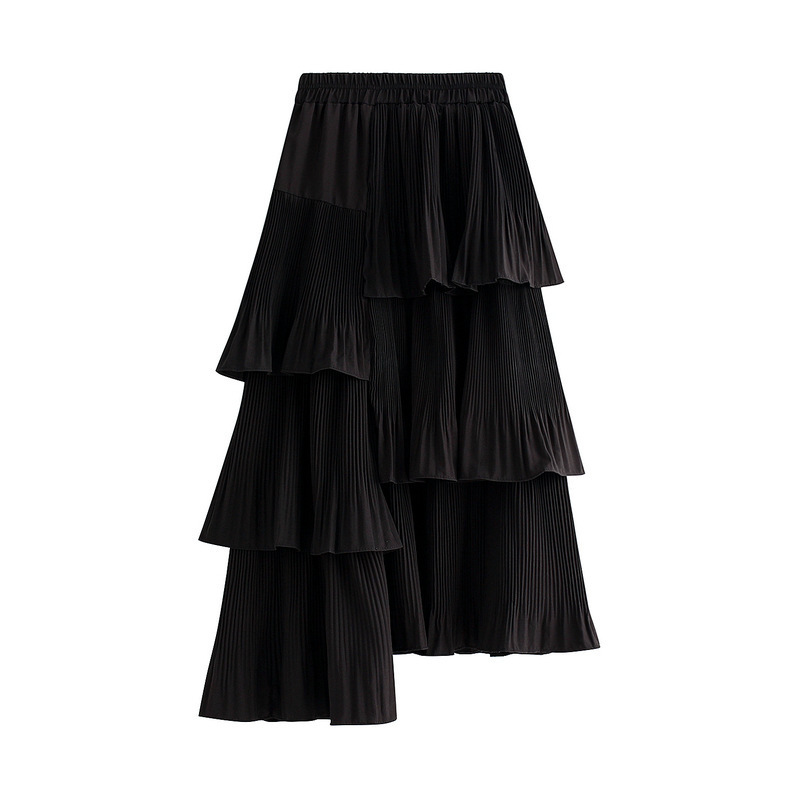 Autumn and winter Korean version of asymmetrical pleated cake skirt female pleated mid-length ruffled irregular skirt