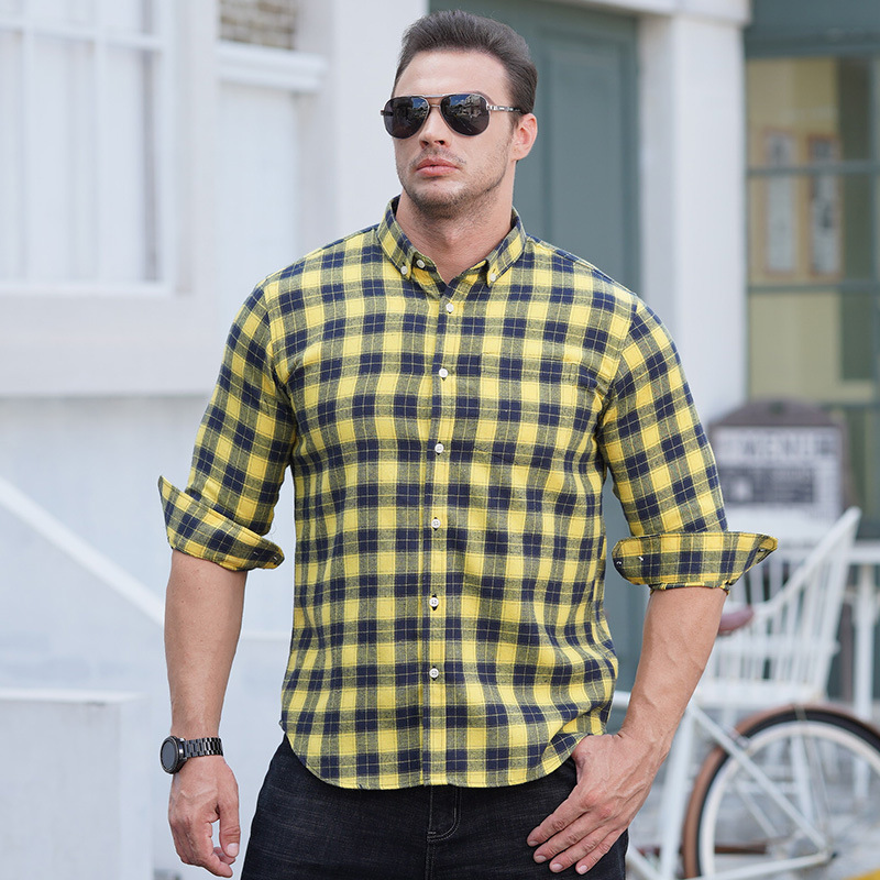 Wholesale Large Size Mens Long Sleeve  Plaid Shirt mens casual plaid 100% cotton shirts Plus size men's plaid shirt