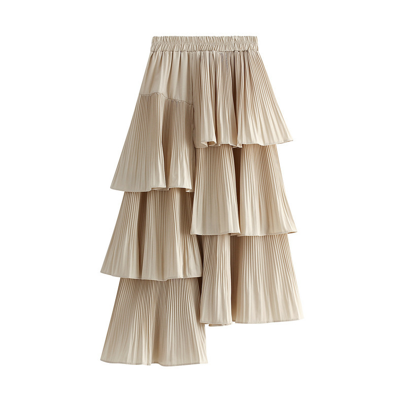 Autumn and winter Korean version of asymmetrical pleated cake skirt female pleated mid-length ruffled irregular skirt