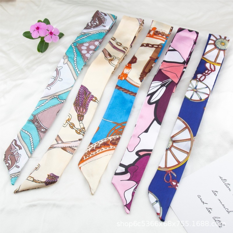 Wholesale Bag Accessories Small Silk Scarf Twill Cotton Pendant Decorate Soft Square Printed Tie Headdress Silk Scarf