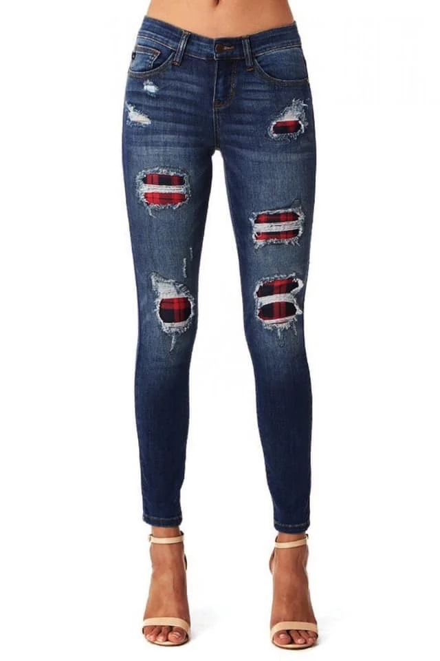 Wholesale Customized Ladies Leopard Print Ripped Patch Stretch Jeans