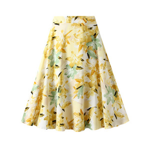 Retro oil painting half uniform skirt female summer 2023 new large size A-line skirt mid-length high waist floral used skirts