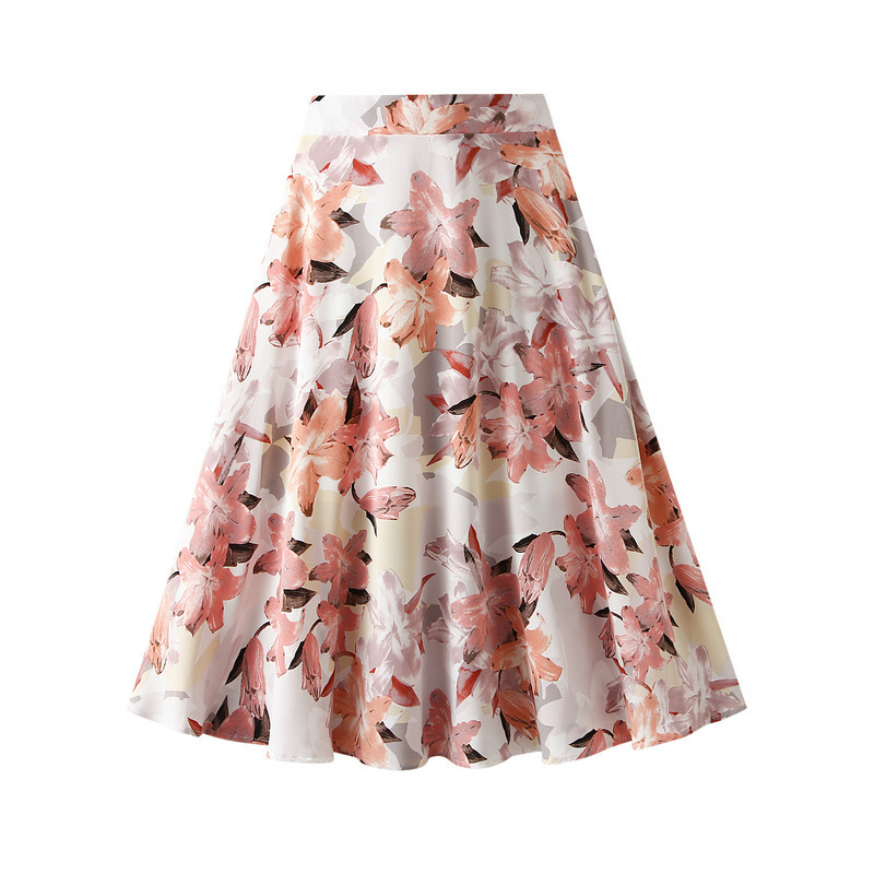 Retro oil painting half uniform skirt female summer 2023 new large size A-line skirt mid-length high waist floral used skirts