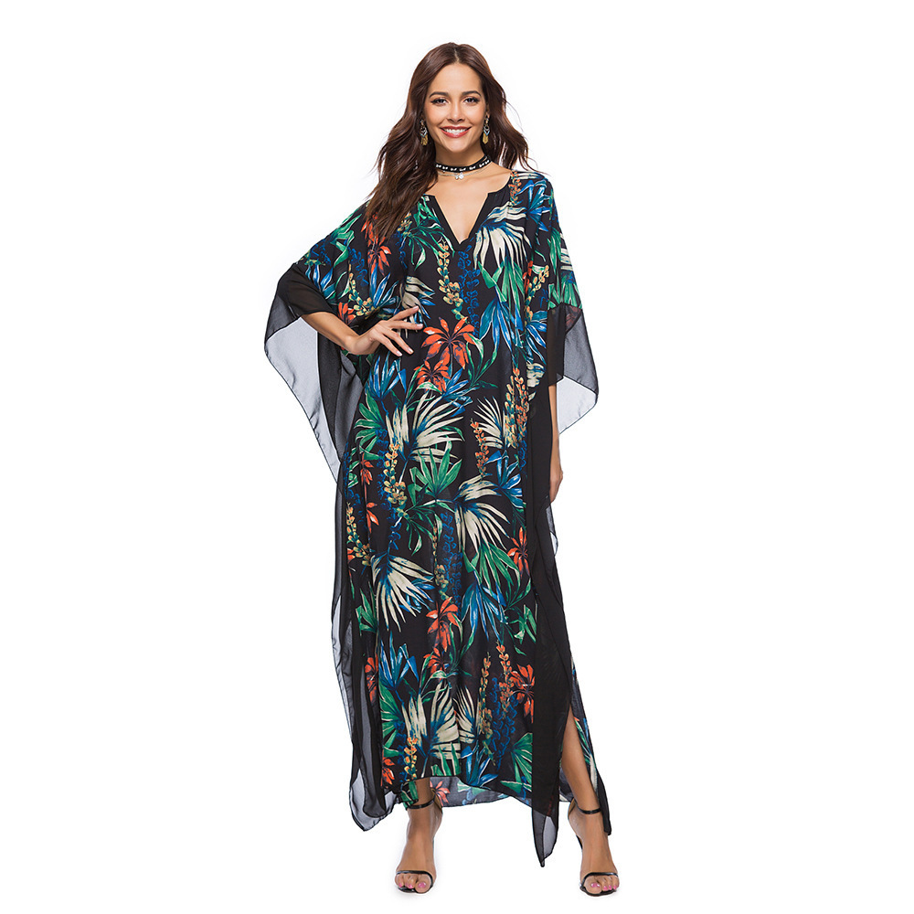 2021 spring new women's V-neck bat sleeve printed dress african women dresses Middle Eastern dress Islamic clothing