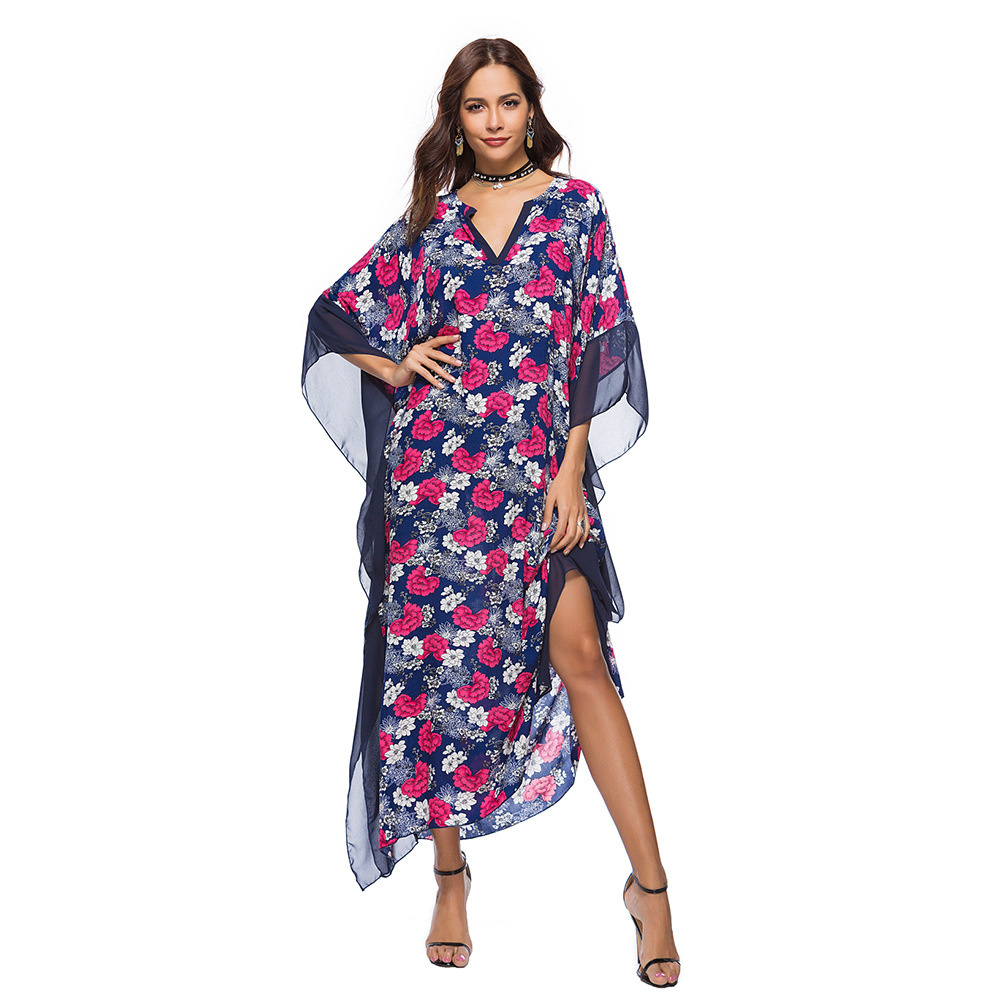 2021 spring new women's V-neck bat sleeve printed dress african women dresses Middle Eastern dress Islamic clothing