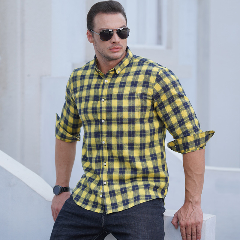 Wholesale Large Size Mens Long Sleeve  Plaid Shirt mens casual plaid 100% cotton shirts Plus size men's plaid shirt