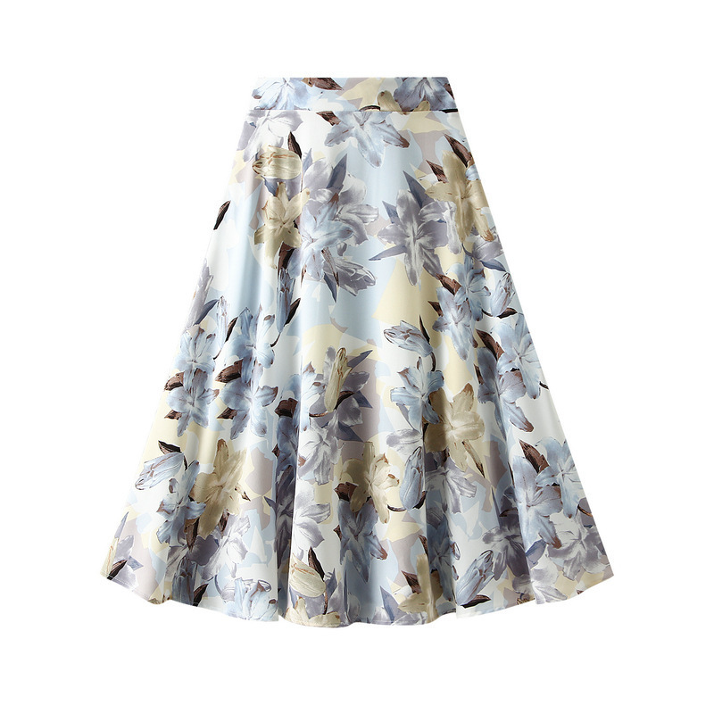 Retro oil painting half uniform skirt female summer 2023 new large size A-line skirt mid-length high waist floral used skirts