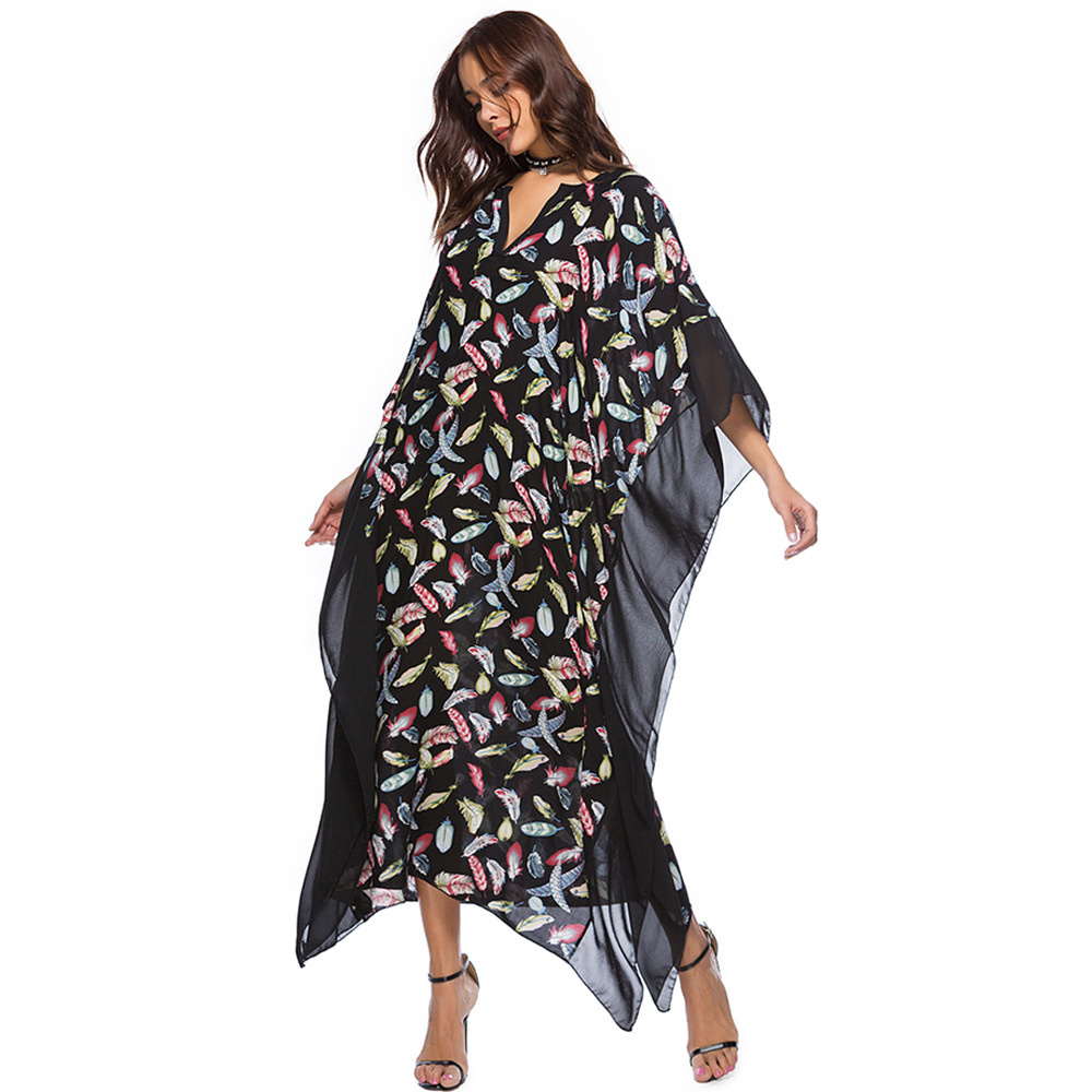 2021 spring new women's V-neck bat sleeve printed dress african women dresses Middle Eastern dress Islamic clothing