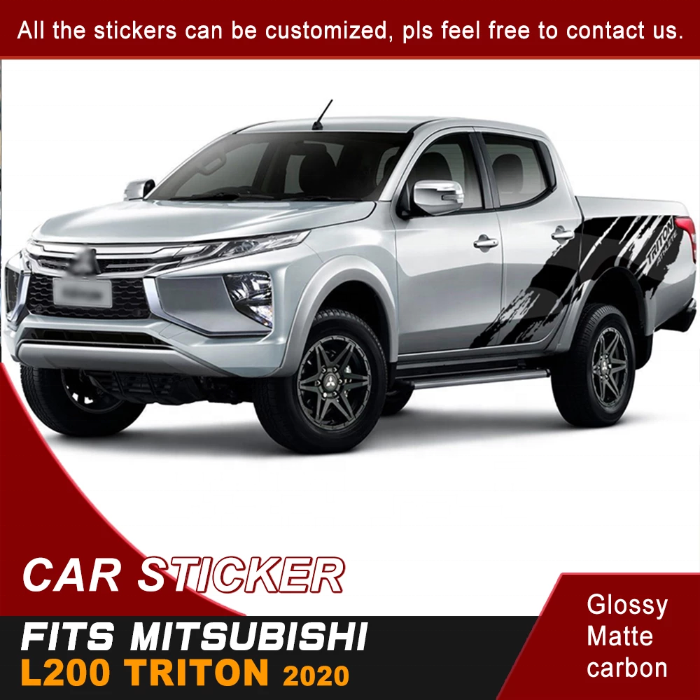 2pcs Full Car Decals Side Body Bed Stripe Triton Customized Graphic Vinyl Cool Car Stickers For Mitsubishi L200 Triton 2020 2021