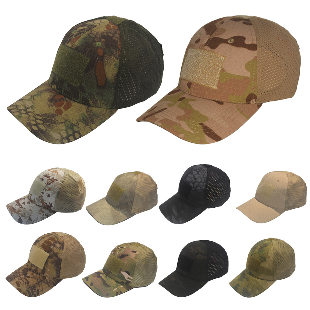 Wholesale Adjustable Mesh Sports Tactical Hook and Loop Hat Baseball Cap For Men With Embroidered US Flag Patch