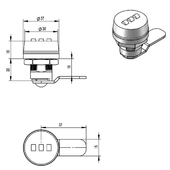 DL38(MS7100Z)Zinc alloy 3 Digits password 90 Degree Rotary  Combination Mailbox furniture desk number cam Cabinet Lock