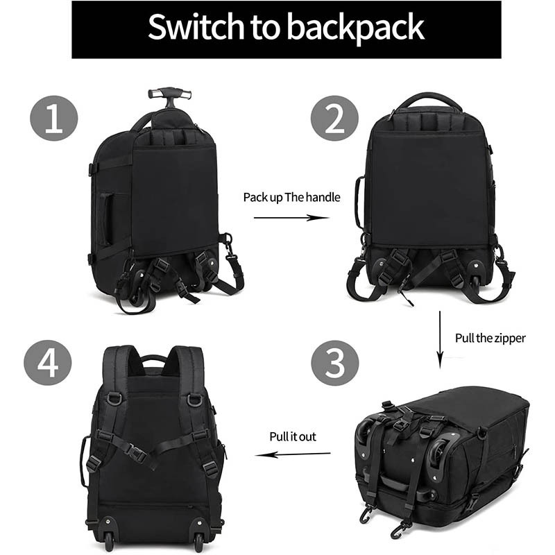 custom travel 40L Rolling Backpack multi-compartment Single trolley backpack with rolling wheels for travel