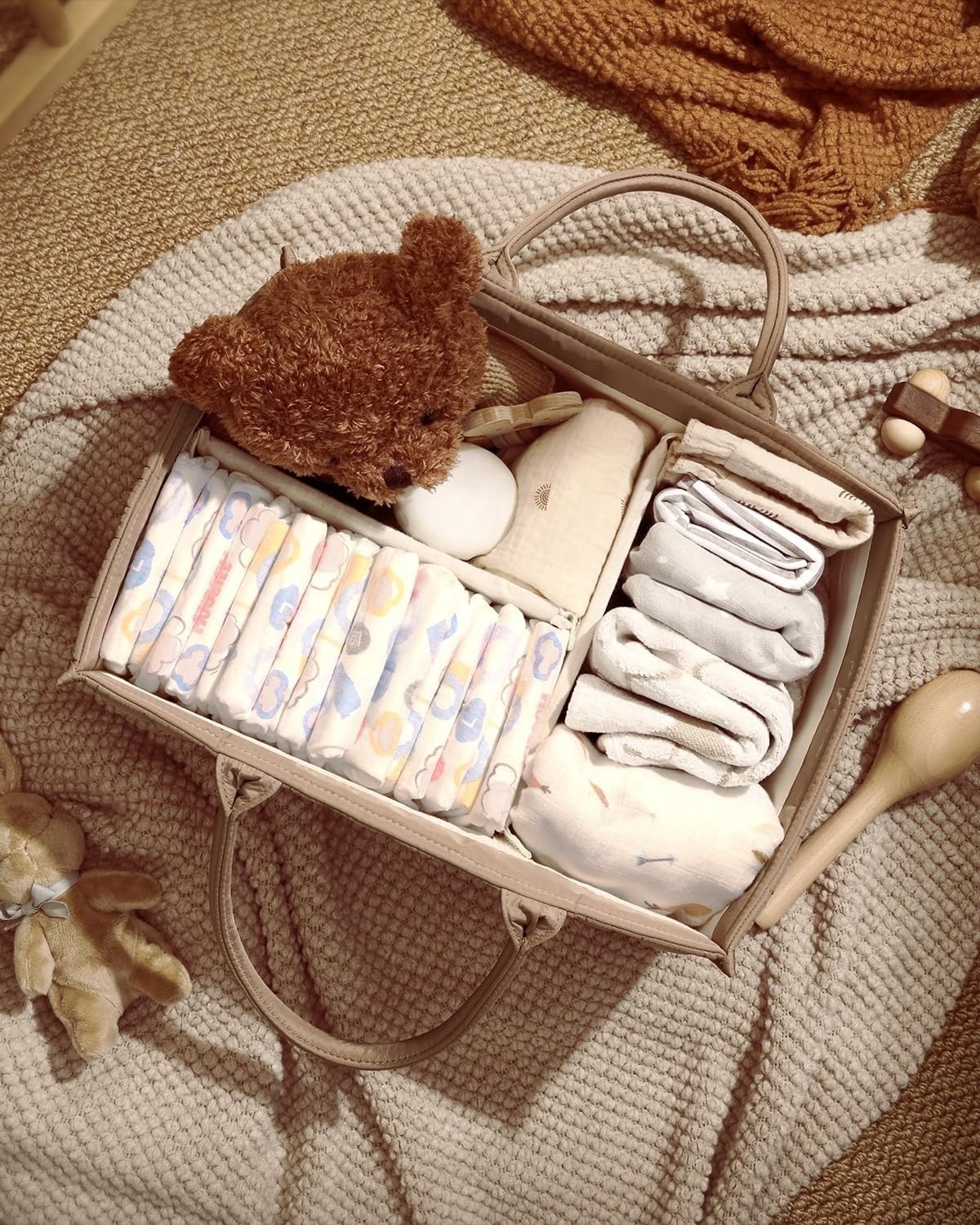 Large Portable Newborn Shower Gift Diaper Caddy Basket Tote Baby Diaper Caddy Organizer with Nursery Storage