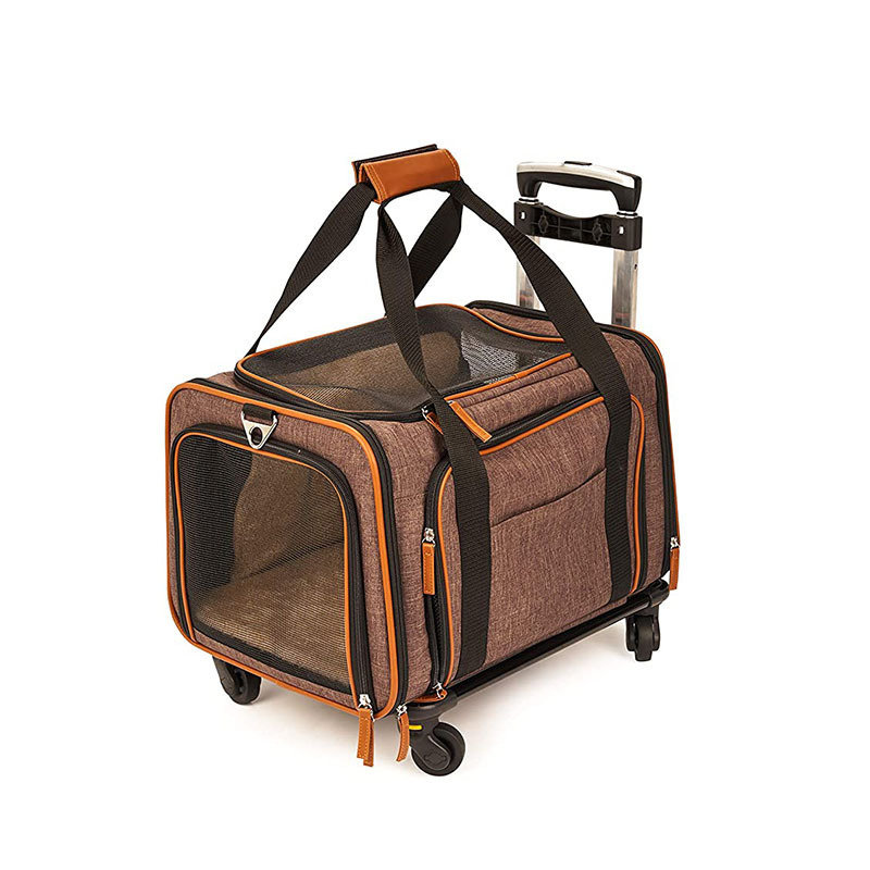 Factory custom Airline Approved Soft Pets Trolley carrying Bag Cat Dog cages hands free Pet Carrier travel Bag With Wheels