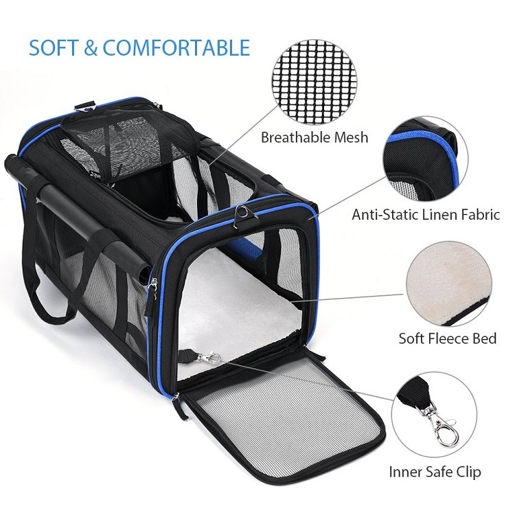 custom  Airline Approved Mesh Breathable Travel Wheels Stroller rolling Trolley Pet Dog Carrier With Wheels