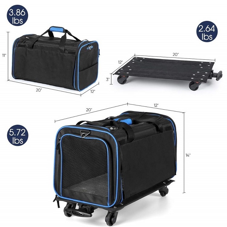 custom  Airline Approved Mesh Breathable Travel Wheels Stroller rolling Trolley Pet Dog Carrier With Wheels