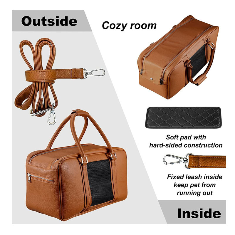 Custom Fashion Dog Carrier Airline Approved Puppy Purse Carrier Pu Leather Cloth Pet Carrier For Travel