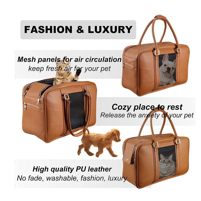 Custom Fashion Dog Carrier Airline Approved Puppy Purse Carrier Pu Leather Cloth Pet Carrier For Travel