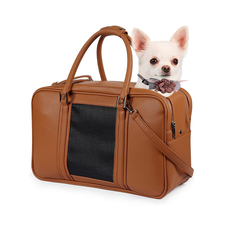 Custom Fashion Dog Carrier Airline Approved Puppy Purse Carrier Pu Leather Cloth Pet Carrier For Travel