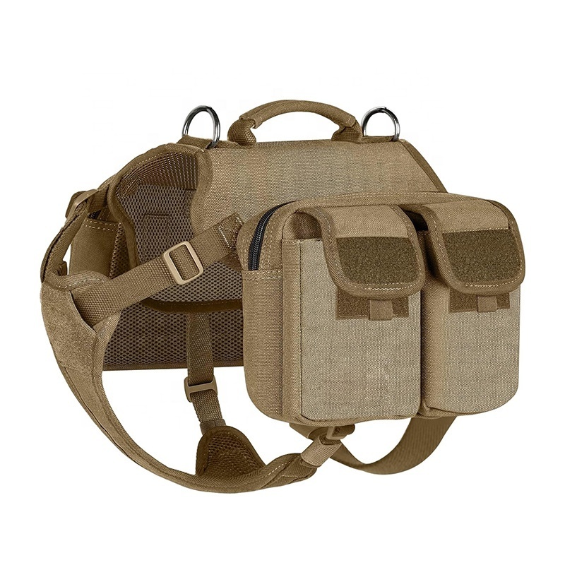 Custom Heavy Duty Luxury Tactical Dog Harness No Pull Dog Saddle Bag Heavy Duty Dog Vest  Hiking Backpack