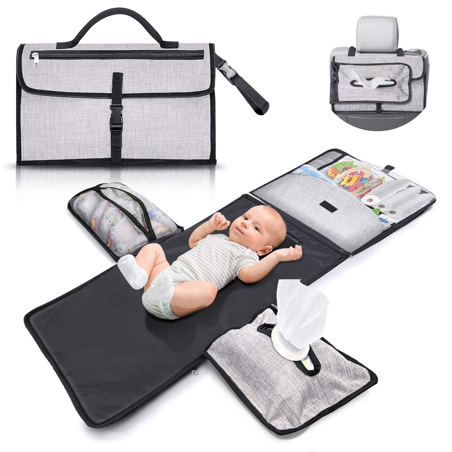 Foldable Custom Travel Baby Changing Mat Waterproof Stroller Portable Baby Diaper Changing Pad for Diaper Bag