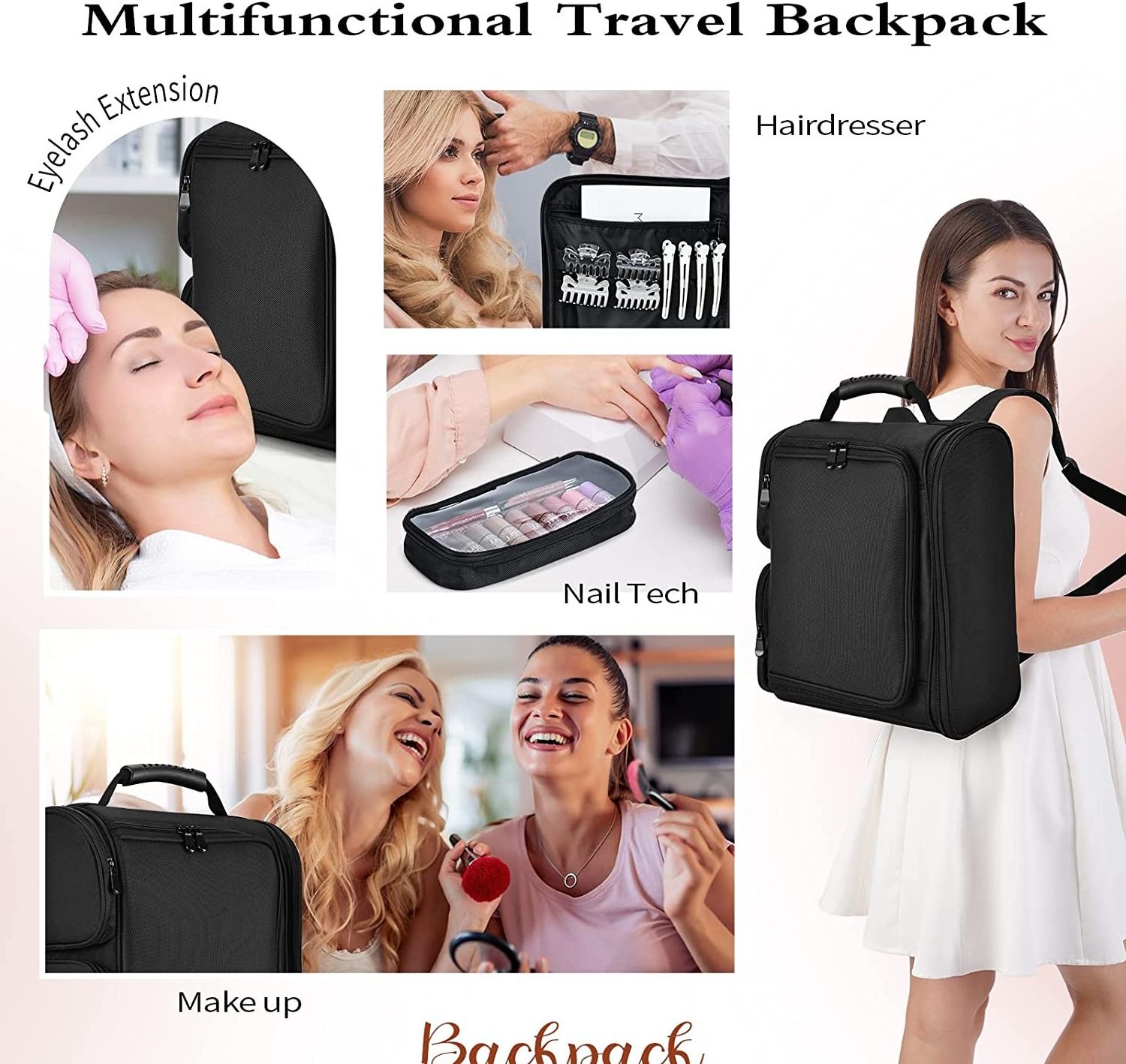 Professional Makeup Barber Backpack Extra Large Makeup Artist Train Case for Nail Kits Carry on Travel Cosmetic Backpack