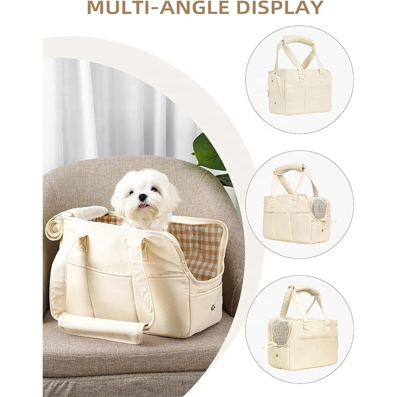 custom Portable Soft-Sided tote bag pet carrier bag Small Dog Cat Carrier Purse with Adjustable Safety Tether