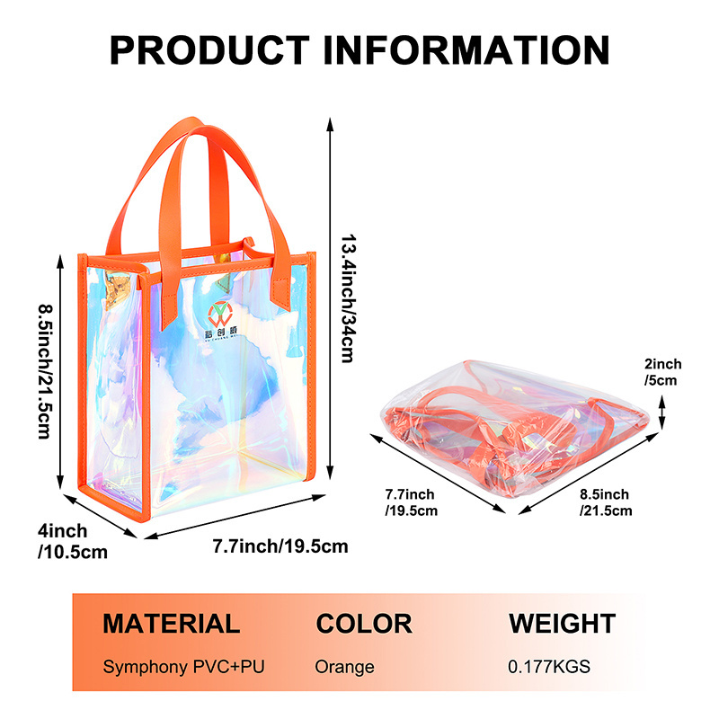 Fashion Holographic Neon Tote Bag Shopping Clear PVC Portable Cosmetic Bag Beauty Storage Carrier Tote Bag