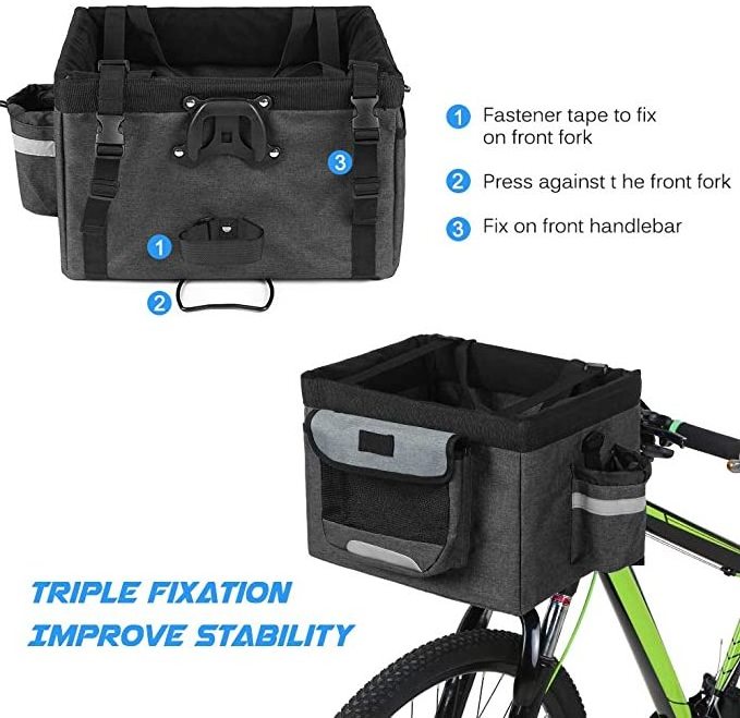 Easy Install Cycling Bag Mountain Picnic Shopping- Bike Basket Folding Pet Cat Dog Carrier Front Removable Bicycle Handlebar Bag