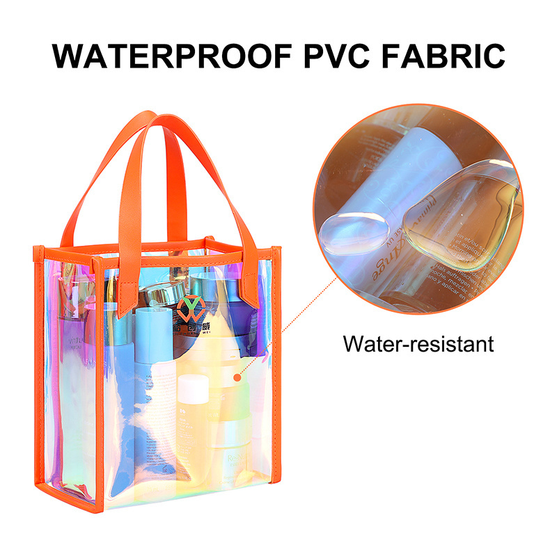 Fashion Holographic Neon Tote Bag Shopping Clear PVC Portable Cosmetic Bag Beauty Storage Carrier Tote Bag