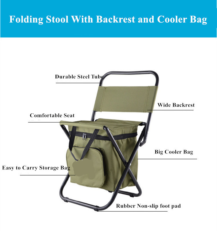 Outdoor portable folding foldable sport hiking hunting picnic camping stool fishing chair with backrest and cooler bag