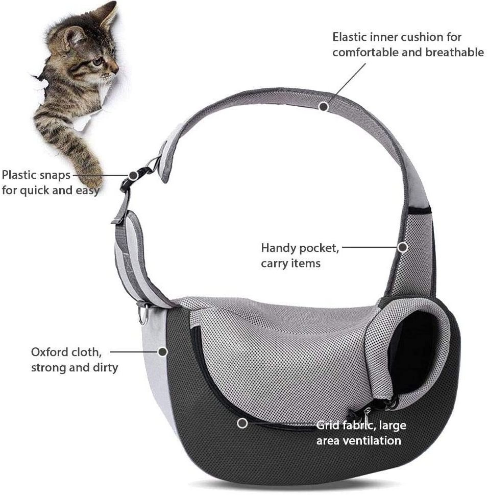 Pet Carrier Hand Free Sling Puppy Carry Bag Small Dog Cat Travel Carrier with Breathable Mesh Pouch for Outdoor Travel Walking