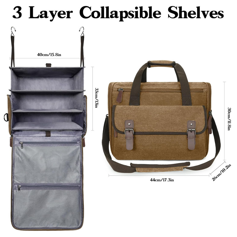 Customize Hanging Packing Cubes Canvas Duffel Bag With 3 Shelves Hanging Closet Organizer For Travel