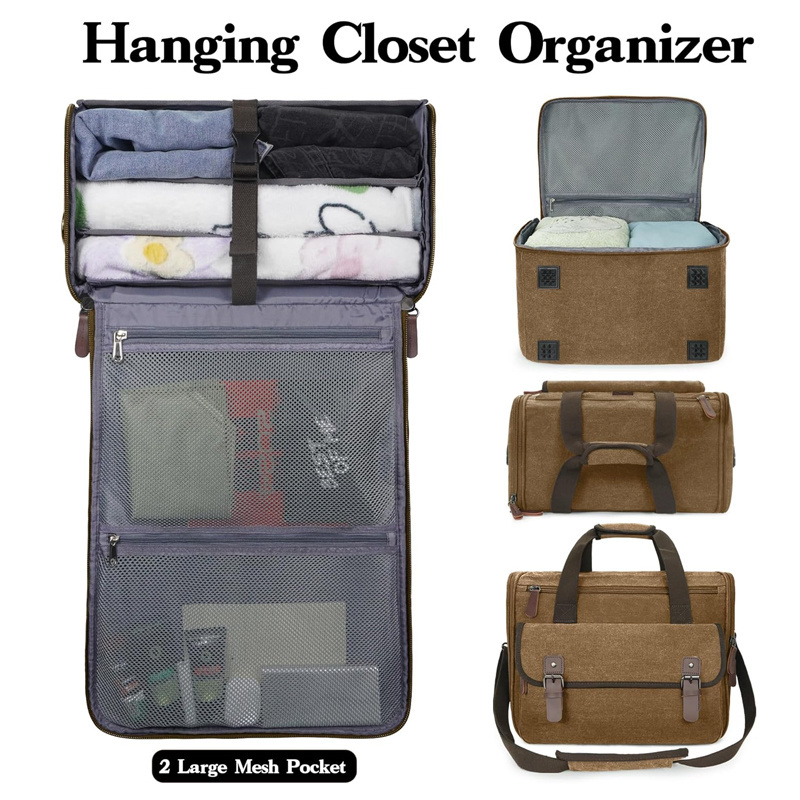 Customize Hanging Packing Cubes Canvas Duffel Bag With 3 Shelves Hanging Closet Organizer For Travel