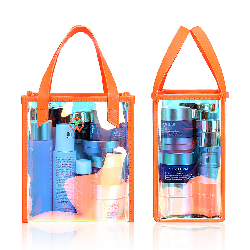 Fashion Holographic Neon Tote Bag Shopping Clear PVC Portable Cosmetic Bag Beauty Storage Carrier Tote Bag