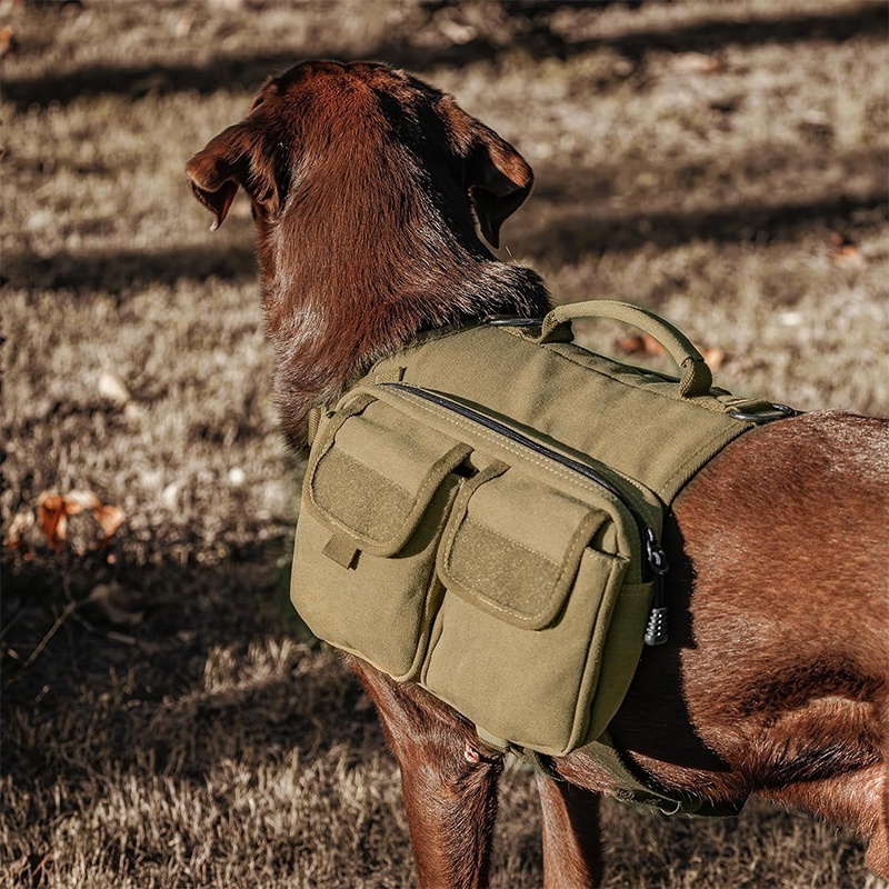 Custom Heavy Duty Luxury Tactical Dog Harness No Pull Dog Saddle Bag Heavy Duty Dog Vest  Hiking Backpack