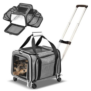 Two Sided Expandable Rolling Pet Carrier on Wheels Airline Approved Expandable Premium Luxury Dog Sleeping Pet Bag Carrier