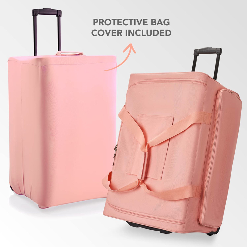 Pink Colored Dream Rolling Carrier Large Size Duffel Bag Protective Cover Wholesale Garment Rack Little Girl Duffle Dance Bag